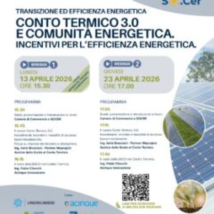 Transizione ed Efficienza Energetica: Conto Termico 3.0 e Comunità Energetica - Webinar 13 e 23 aprile